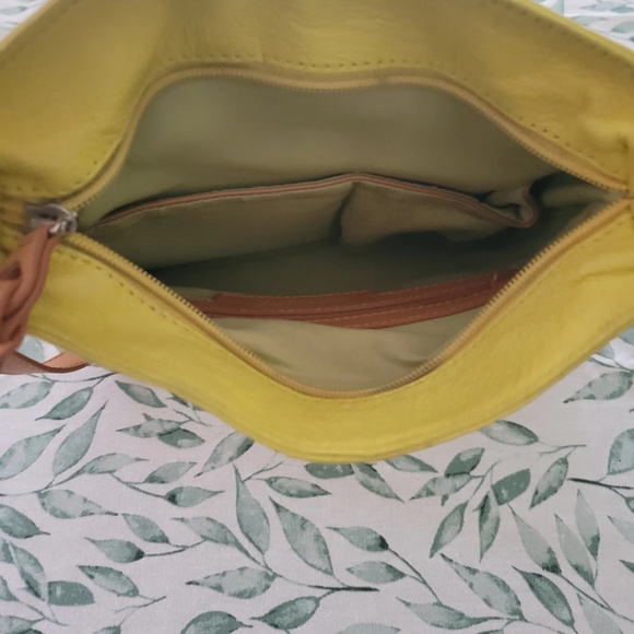 1990's Yellow and Tan Leather Danier Cross Body Purse - Picture 5 of 7